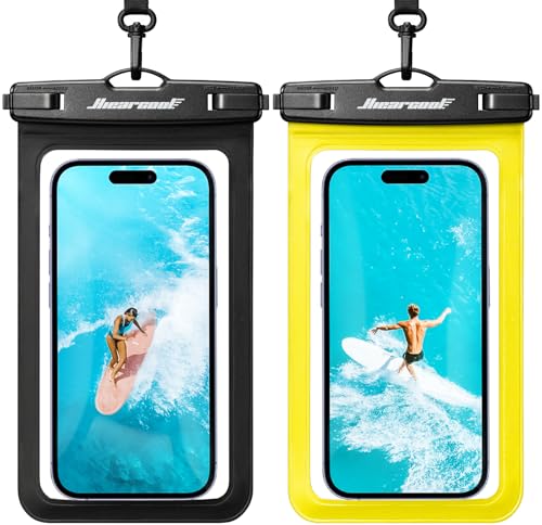 Hiearcool Waterproof Phone Pouch,Waterproof Cell Phone Dry Bag for iPhone,Universal Waterproof Case Beach Essentials for Vacation Kayak Cruise Accessories Must Haves-Black&Yellow-2Pack - color: Black & Yellow