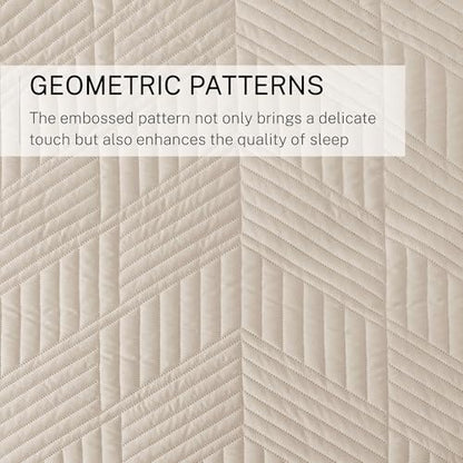 Exclusivo Mezcla Ultrasonic Twin Quilt Bedding Set, Lightweight Brich Beige Bedspreads Soft Modern Geometric Coverlet Set for All Seasons (1 Quilt and 1 Pillow Sham) - color: Brich Beige, size: Twin (68"x88")