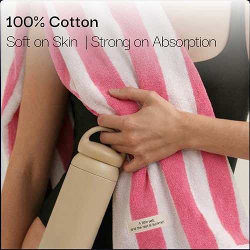 Salt Earth Cotton Striped Beach Cabana Towel, 4 Pack - 30"x60" Quick Dry Towels, Pool Essentials, Travel, Gym & Bathroom Towels, Oversized Beach Vacation Essentials, Lux Pink - color: Lux Pink, size: Pack of 4
