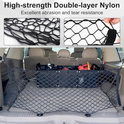 Cargo Net, Premium Dual-Layer Nylon Cargo Net for SUV, Automotive Exterior Accessories, Adjustable Elastic Trunk Net with Hook, Car Accessories for SUV, Truck, Pickup (35.4x15.7 Inch) - size: 35.4x15.7 Inch