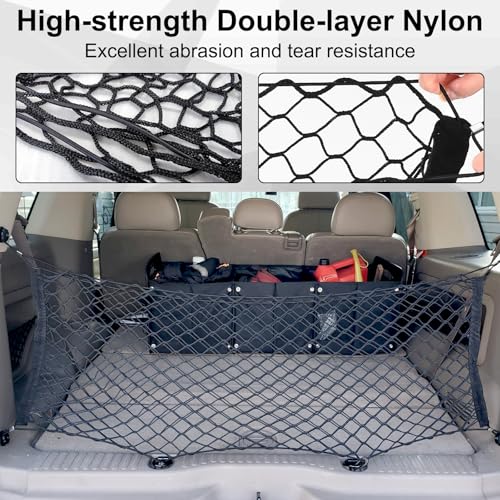 Cargo Net, Premium Dual-Layer Nylon Cargo Net for SUV, Automotive Exterior Accessories, Adjustable Elastic Trunk Net with Hook, Car Accessories for SUV, Truck, Pickup(51.2x17.7 Inch) - size: 51.2x17.7 Inch