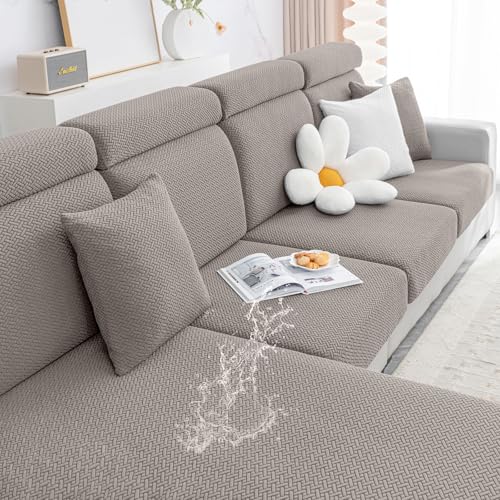 Smiry Waterproof Couch Cushion Covers, Stretch Jacquard Thick Sofa Cushion Covers, Washable Seat Slipcover Elastic Furniture Protector for Pets, Kid (2PC, Taupe) - color: Taupe, size: Seat Cushion 2PC