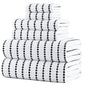 POLYTE 430 GSM Microfiber Quick Dry Lint Free Oversize Bath Towel Set, 6 Piece (Waffle Weave) - color: White/Black