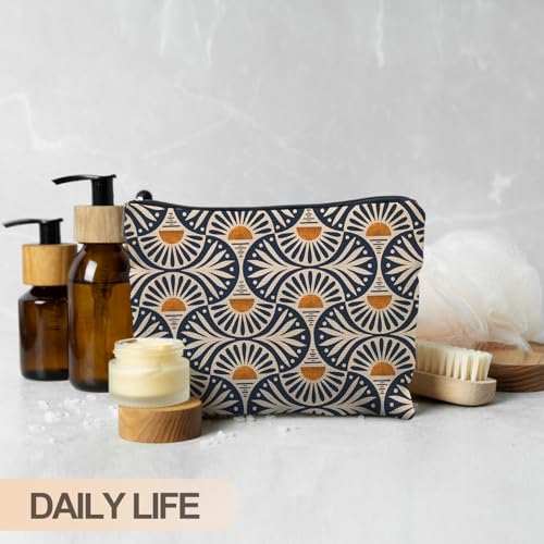 Boho Makeup Bag Gifts for Women, Sunset Leaf Aesthetic Makeup Pouch - color: Boho Orange Sun Leaf