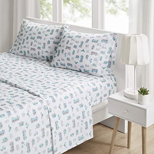 Intelligent Design Microfiber Cozy Bed Sheet Set, Modern All Season Bedding & Pillowcases, Premium 14" Elastic Pocket Fits up to 16" Mattress, Queen Grey/Blue Road Trip 4 Piece - color: Grey/Blue Road Trip, size: Queen