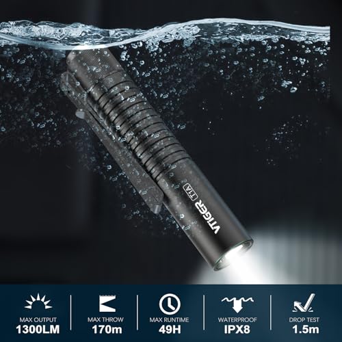 VTIGER T1A Mini Pocket EDC Flashlight with Clip,1300 Lumen Compact AA Rechargeable LED Little Flashlights, Super Bright Tail Switch Small Flash Light with Magnet for Camping,Hiking,Outdoor,Emergency - color: Black