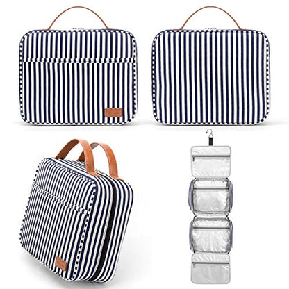 Bosidu Hanging Travel Toiletry Bag,Large Capacity Cosmetic Travel Toiletry Organizer for Women with 4 Compartments & 1 Sturdy Hook,Perfect for Travel/Daily Use/Christmas - color: M-Navy Blue