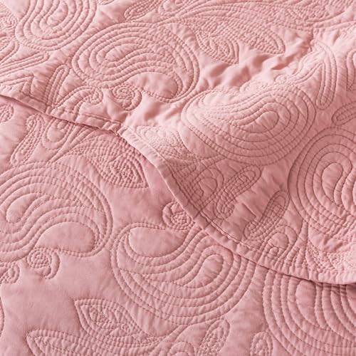HoneiLife Queen Quilt Bedding Set - 3 Piece Microfiber Quilt Sets Lightweight Bedspreads Reversible Coverlets Rustic Bed Cover Floral Bedding Set All Season Quilts-Pink - color: Dusty Pink, size: Queen/Full-90"x96"