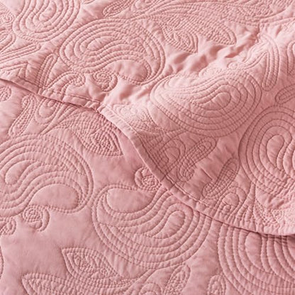 HoneiLife Queen Quilt Bedding Set - 3 Piece Microfiber Quilt Sets Lightweight Bedspreads Reversible Coverlets Rustic Bed Cover Floral Bedding Set All Season Quilts-Pink - color: Dusty Pink, size: Queen/Full-90"x96"