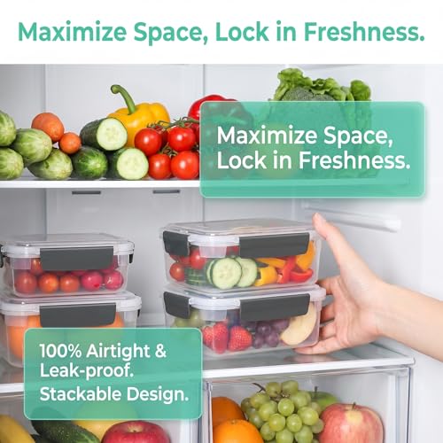 YORY 9 cup Plastic Food Storage Containers with Lids Nestable Freezer Dishwasher Safe Rectangle Meal Prep Container Set,5-Pack - size: 9 cups
