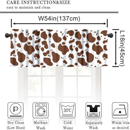 Cow Fur Print Valance, Abstract White Brown Cowhide Cute Animal Skin Short Blackout Window Treatments for Kitchen Kids Boys Girls Bedroom Living Room, 54x18inch - color: Cowhide-3