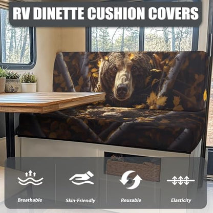 Bear Hunting Forest RV Dinette Cushion Covers Non Slip Camper Cushion Cover Dinette Booth Set RV Seat Covers for RV Camper Sofa, Washable - color: Bear Hunting Forest