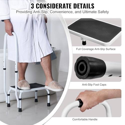 VEVOR Step Stool 1-Step 330lbs Capacity, 3 Adjustable Height with Handle Steel Step Ladder, Portable Toddler Step Stools for Adults, Non-Slip Sturdy Step Ladders for Office, RVs, Pets - size: 1-Step with Handle
