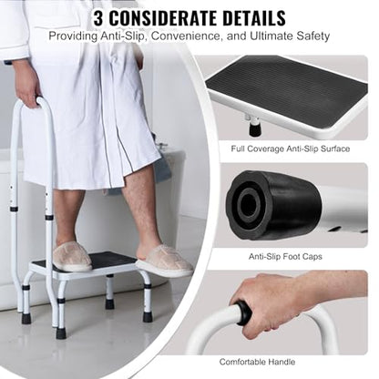 VEVOR Step Stool 1-Step 330lbs Capacity, 3 Adjustable Height with Handle Steel Step Ladder, Portable Toddler Step Stools for Adults, Non-Slip Sturdy Step Ladders for Office, RVs, Pets - size: 1-Step with Handle