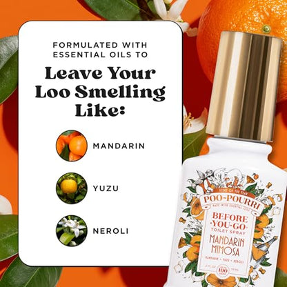 Poo-Pourri Before-You-Go Toilet Spray, Mandarin Mimosa, 2 Fl Oz, Up to 100 Uses, Bathroom Odor Deodorizer with Essential Oils for Home or Work, Travel Essentials, TSA Approved Size - size: 2 Ounce (Pack of 1), style: Mandarin Mimosa