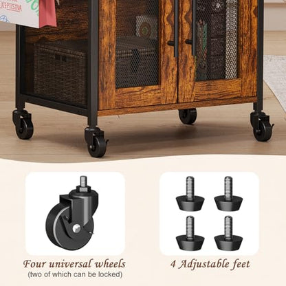 Hencawima Small Coffee Bar Cabinet with Storage, 3-Tier Rolling Coffee Bar Table, Farmhouse Coffee Cart Station with 2 Doors for Living Room, Dining Room, Rustic Brown - size: Small