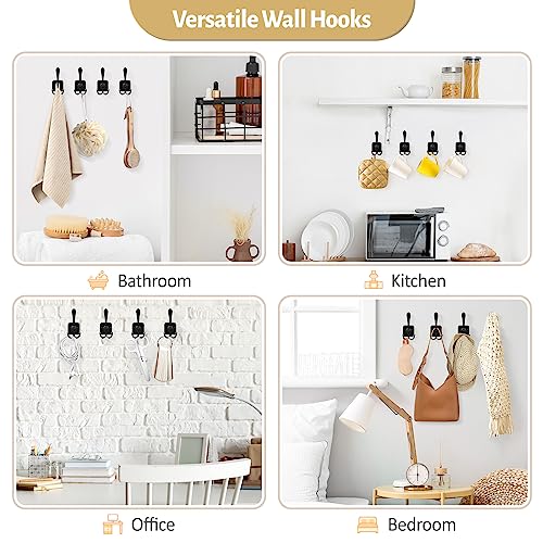 VIS'V Coat Hooks Wall Mount, Metal Self Adhesive 3 Prong Coat Hanger Hooks for Entryway Doorway, 2 Mount Options, Black, 4 Pcs - color: Black