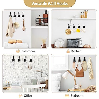VIS'V Coat Hooks Wall Mount, Metal Self Adhesive 3 Prong Coat Hanger Hooks for Entryway Doorway, 2 Mount Options, Black, 4 Pcs - color: Black