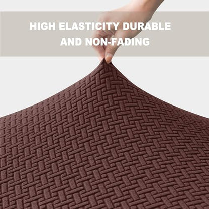 Deisy Dee RV Dinette Cushion Covers,Stretchable Rv Seat Covers,Camper Cushions Cover for RV Camper Car Bench (Brown, 1 Bench Cover & 1 Backrest Cover)