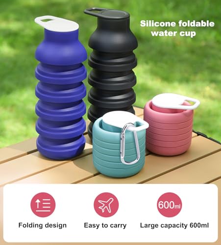 Collapsible Silicone Water Bottle 20oz - Foldable Travel Bottle Leakproof, BPA Free, Space Saving for Gym, Hiking & Travel, Dishwasher Safe(Includes carabiner and cleaning brush),dark blue - color: Darkblue