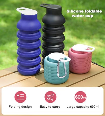 Collapsible Silicone Water Bottle 20oz - Foldable Travel Bottle Leakproof, BPA Free, Space Saving for Gym, Hiking & Travel, Dishwasher Safe(Includes carabiner and cleaning brush),dark blue - color: Darkblue