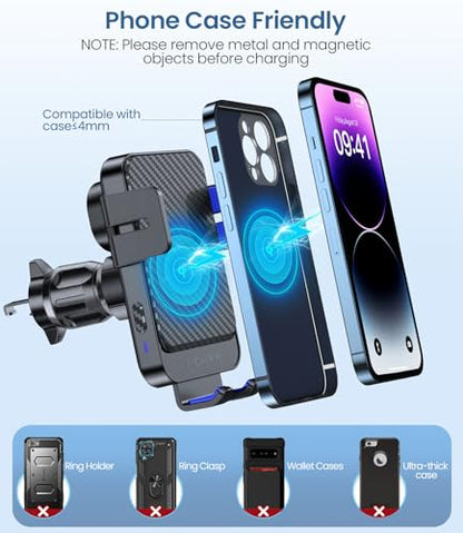 Wireless Car Charger, MOKPR 15W Fast Charging Auto-Clamping Car Mount Hands-Free Car Charger Mount for Dash Windshield Air Vent Compatible with iPhone 16 15/14/13/12, Samsung S23/S22/S21,Blue - color: Blue