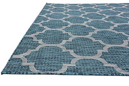 Unique Loom Outdoor Trellis Collection Area Rug (6' 1" x 9' Rectangle, Teal/ Gray) - color: Teal/Gray, size: 6'1" x 9' (Rectangular)