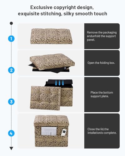 Bsketa Storage Ottoman Foot Rest Stool, Small Velvet Storage Ottomans Bench, Folding Footstool with Side Pockets, Foot Rest Under Desk for Living Room Bedroom, 17x13x13 in, Leopard Print - color: Leopard Print-with Side Pockets