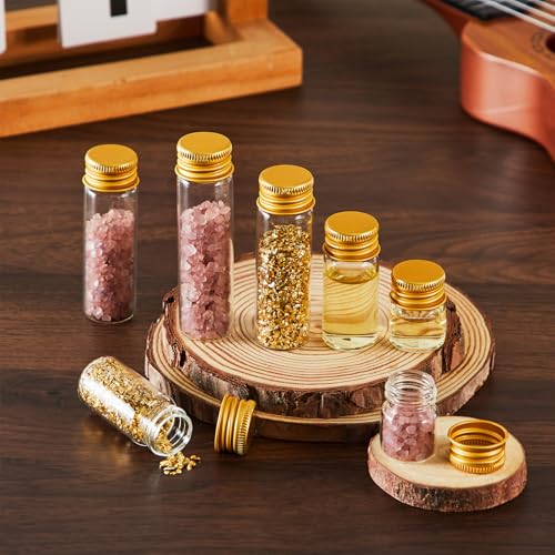 Didaey 100 Pcs Small Clear Vials Spice Mini Jars with Lids Mini Glass Bottles with Screw Aluminum Metal Caps Tiny Jars Sample Containers for Powder Cream Cosmetic Jewelry Wedding (4 Size,Gold Caps) - color: Gold Caps, size: 4 ml