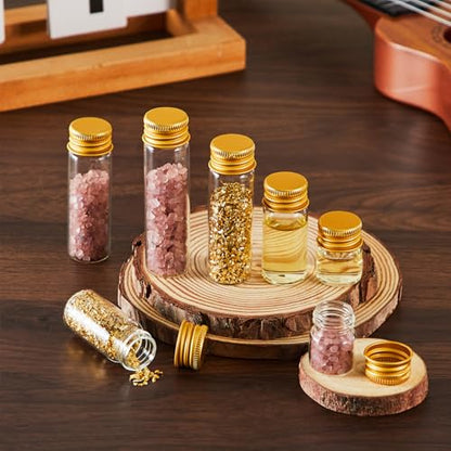 Didaey 100 Pcs Small Clear Vials Spice Mini Jars with Lids Mini Glass Bottles with Screw Aluminum Metal Caps Tiny Jars Sample Containers for Powder Cream Cosmetic Jewelry Wedding (4 Size,Gold Caps) - color: Gold Caps, size: 4 ml