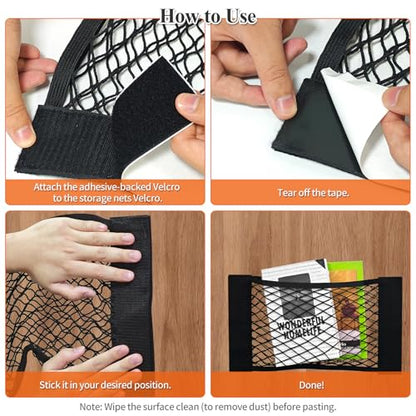 Gute 4PCS RV Cargo Storage Mesh Net,Elastic Stretchable Netting with 8 Adhesive Strip Wall Stickers - Fit for SUV, Truck