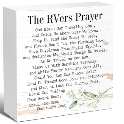 LVQHI Inspirational RVers Prayer Wooden Block Sign, Spiritual Camper Decor For Motorhome & Van Life, Sentimental Travel Blessing Plaque, New RV Gift 5"L x 5"W x 1.2"H
