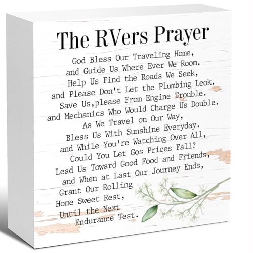 LVQHI Inspirational RVers Prayer Wooden Block Sign, Spiritual Camper Decor For Motorhome & Van Life, Sentimental Travel Blessing Plaque, New RV Gift 5"L x 5"W x 1.2"H