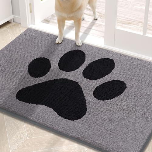 Buganda Dog Door Mat for Muddy Paws, Absorbent Dirt Trapper Non Slip Indoor Doormats, Washable Low-Profile Mat for Mud Dogs, Entryway Carpet for Inside Floor (30x20 Inches, Grey) - color: Grey, size: 30.0"l X 20.0"w X 0.6"th