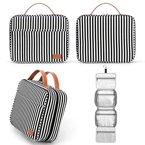 Bosidu Hanging Travel Toiletry Bag,Large Capacity Cosmetic Travel Toiletry Organizer for Women with 4 Compartments & 1 Sturdy Hook,Perfect for Travel/Daily Use/Christmas - color: M-black