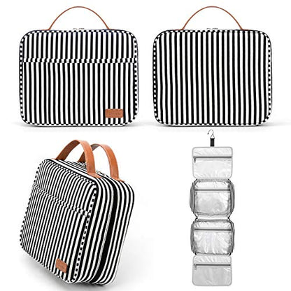 Bosidu Hanging Travel Toiletry Bag,Large Capacity Cosmetic Travel Toiletry Organizer for Women with 4 Compartments & 1 Sturdy Hook,Perfect for Travel/Daily Use/Christmas - color: M-black
