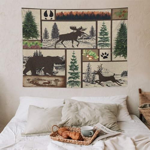 Fblifil Rustic Cabin Wildlife Bear Wall Tapestry, Vintage Country Farmhouse Forest Woodland Camp Deer Moose Wall Tapestries Hanging for Bedroom Living Room Dorm Party Decor 30x40in - color: Bear-14, size: 40"Wx30"L
