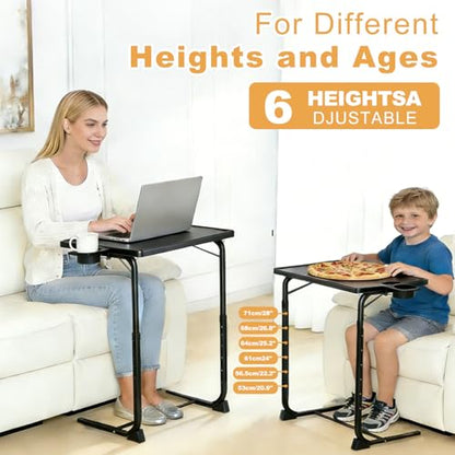 Adjustable TV Tray Table - 6 Height & 3 Tilt Angle Adjustments | Multifunctional Foldable Tray Table with Removeable Cup Holder for Eating or Working on Couch, Bed & Office