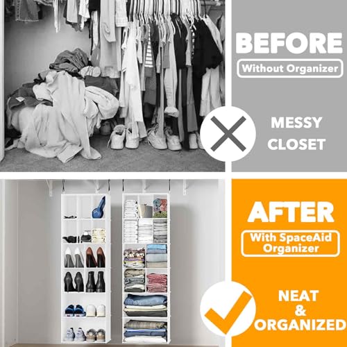 SpaceAid 2 Pack Hanging Closet Organizer and Storage with Dividers, 24 Compartments Hanging Shoe Shelves for Closet, Wardrobe, RV, Garment Rack - White - color: White