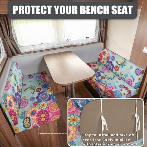 RV Cushion Covers Dinette Booth Seats Set, Colorful Bohemia Flower Butterfly Camper Cushion Covers Couch Cover 2 Cushion Slipcovers RV Sofa Cover for Dinette - color: Colorful Bohemia Flower Butterfly
