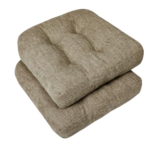 downluxe Chair Cushions for Dining Chairs 2 Pack, Tufted Indoor Chair Pads with Non-Slip Bottom, U-Shaped Kitchen Chair Cushions, 18"x18"x4", Khaki - color: Khaki, size: 18"x18"x4"(2 Pack)