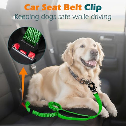 PetBonus Heavy Duty Tactical Dog Leash, 5 FT Bungee Shock Absorption Leash with 2 Padded Handles, Quick Release Metal Clip, Car Seatbelt, No Pull Training Lead for Large Medium Dogs（Grass Green） - color: Grass Green