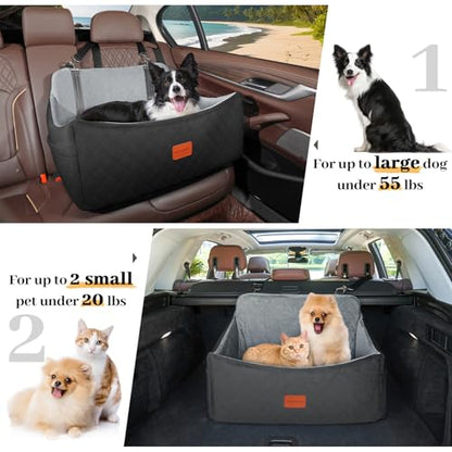 Wooaidagg Dog Car Seat for Medium & Large Dogs Up to 55lbs, Memory Foam Cushion, Washable Cover, Safety Straps & Non-Slip Base(Black/Grey,Large) - color: Black/Grey