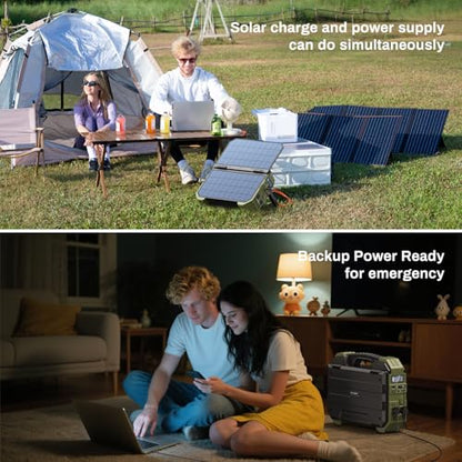 BROWEY 1600W (3200W Peak) Portable Power Station,1024Wh LiFePO4 Battery with Built-in Solar Panel,100W USB-C PD,Solar Generator for Camping, RV, Home Backup, Emergency (S1600 Green+120W) - style: S1600 Green+120W