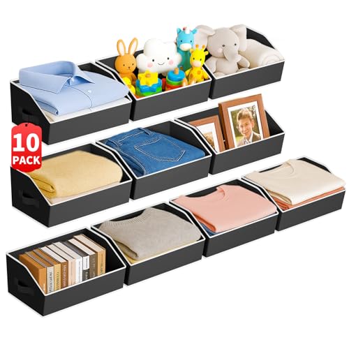 Homsorout Large Closet Organizers and Storage Bins - 10 Pack Trapezoid Storage Baskets for Shelves, Foldable Fabric Baskets with Handles Ideal for Closet, Basket, Wardrobe and Shelf Storage, Black - color: Black, size: 10 Pack
