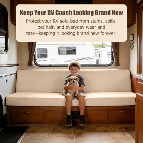 2 Piece RV Couch Covers for Sofa Bed, Stretch Elastic Camper Slipcover for RV Jackknife Sofa Bed, Washable Anti-Slip Furniture Protector, Pet Friendly & Wrinkle Free(Beige) - color: Beige