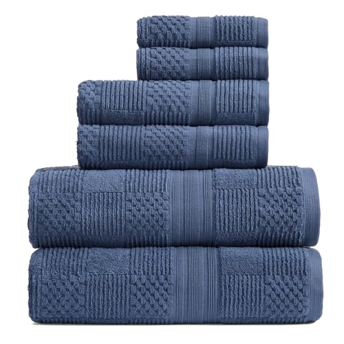 Springtree Home 100% Cotton Bathroom Towel Set | 6 Piece Set - Blue Towels | Geometric Textured Design | Absorbent & Quick-Dry | Oeko-TEX® Standard 100 Cotton | Myla Collection - Indigo - color: Indigo, size: 6 Piece Set