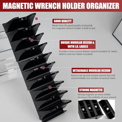 60 pcs Magnetic Modular Wrench Organizer Wrench Holder - Wrenchs Tool Organizers for Tool Drawer Storage, Wrenchs Rack with Metric SAE Labels, Tool Storage Set Holder Festival for Mechanics - style: 60 PCS