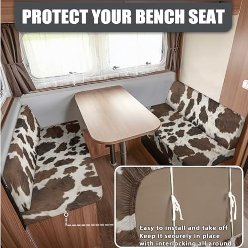 Cow Brown 3 Pcs RV Dinette Cushion Covers Breathable Camper Cushion Slipcover with Pillowcase, Stretch 2 Seat Sofa Chair Cover Camper Seat Covers Dinette Booth - color: Cow Brown