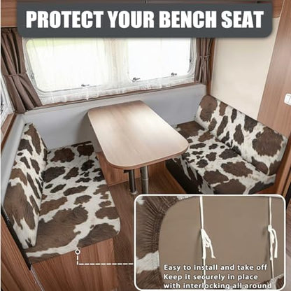 Cow Brown 3 Pcs RV Dinette Cushion Covers Breathable Camper Cushion Slipcover with Pillowcase, Stretch 2 Seat Sofa Chair Cover Camper Seat Covers Dinette Booth - color: Cow Brown